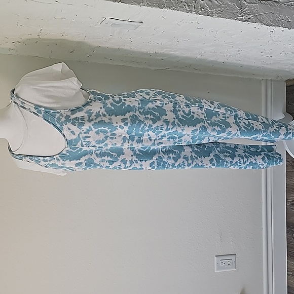 Colsie Jumpsuit Overalls Coveralls Crop Sleeveless Pockets Tie-Dye Green White M - Picture 2 of 14